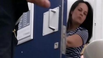 Girl flashes public bathroom