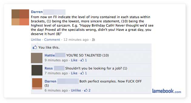 Funny sarcastic facebook statuses