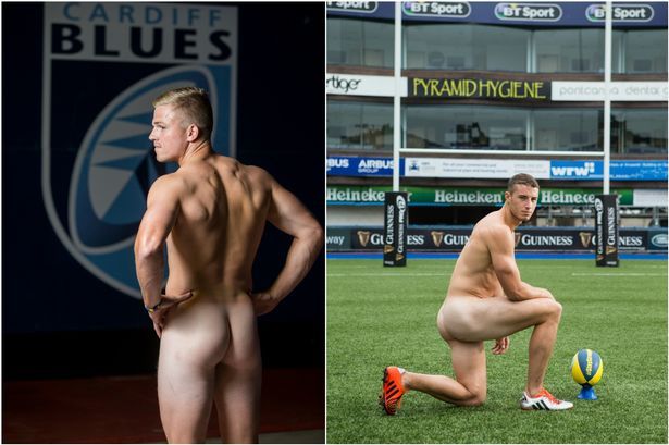 Naked young rugby players