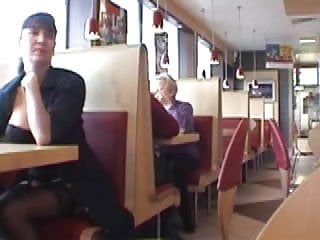 Boob flash in restaurant clip